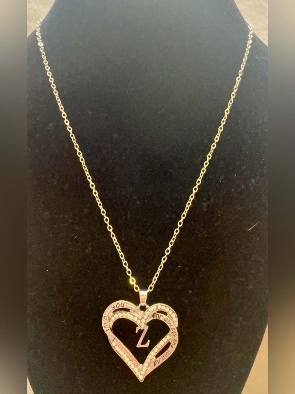 Heart Initial 'Z’ Pendant Necklace - Silver Tone